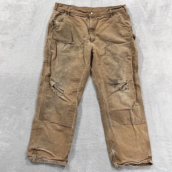 Carhartt B01 BRN Pants 37x30* Double Knee Carpenter Thrashed Distressed VTG USA - Picture 1 of 16